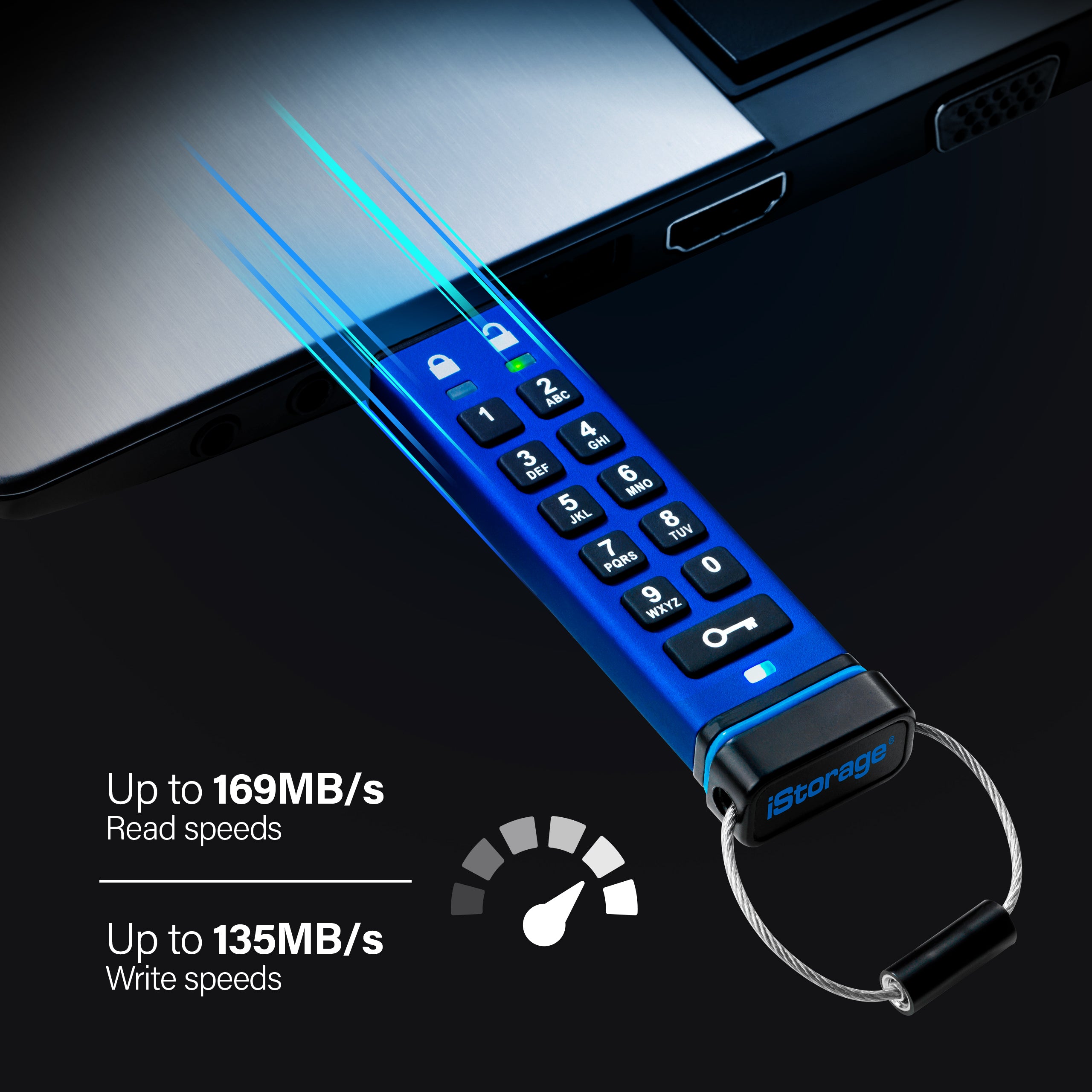 Lightning fast backwards compatible USB 3.2 Gen 1 data transfer speeds.