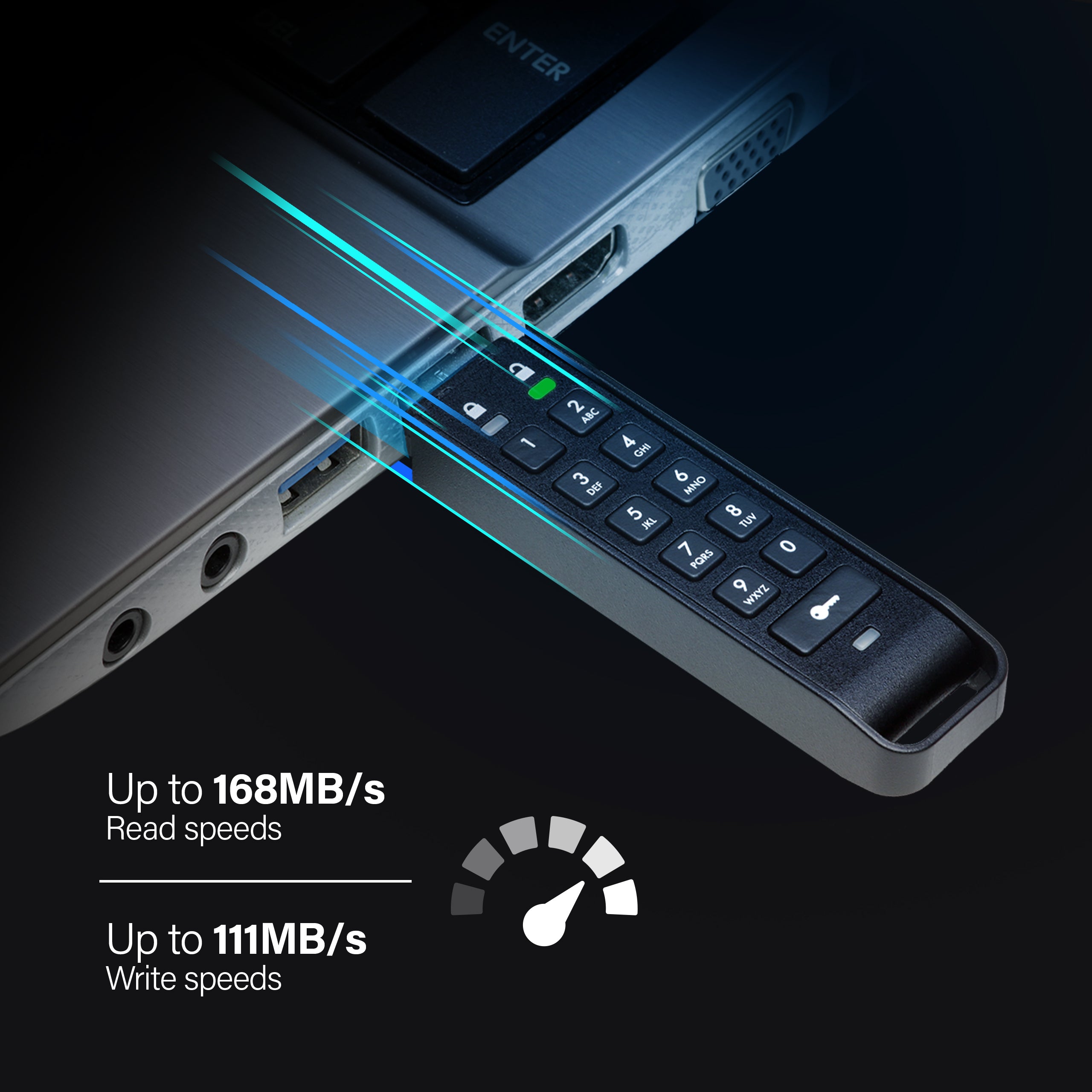 SuperSpeed backwards compatible USB 3.2 Gen 2 data transfer speeds